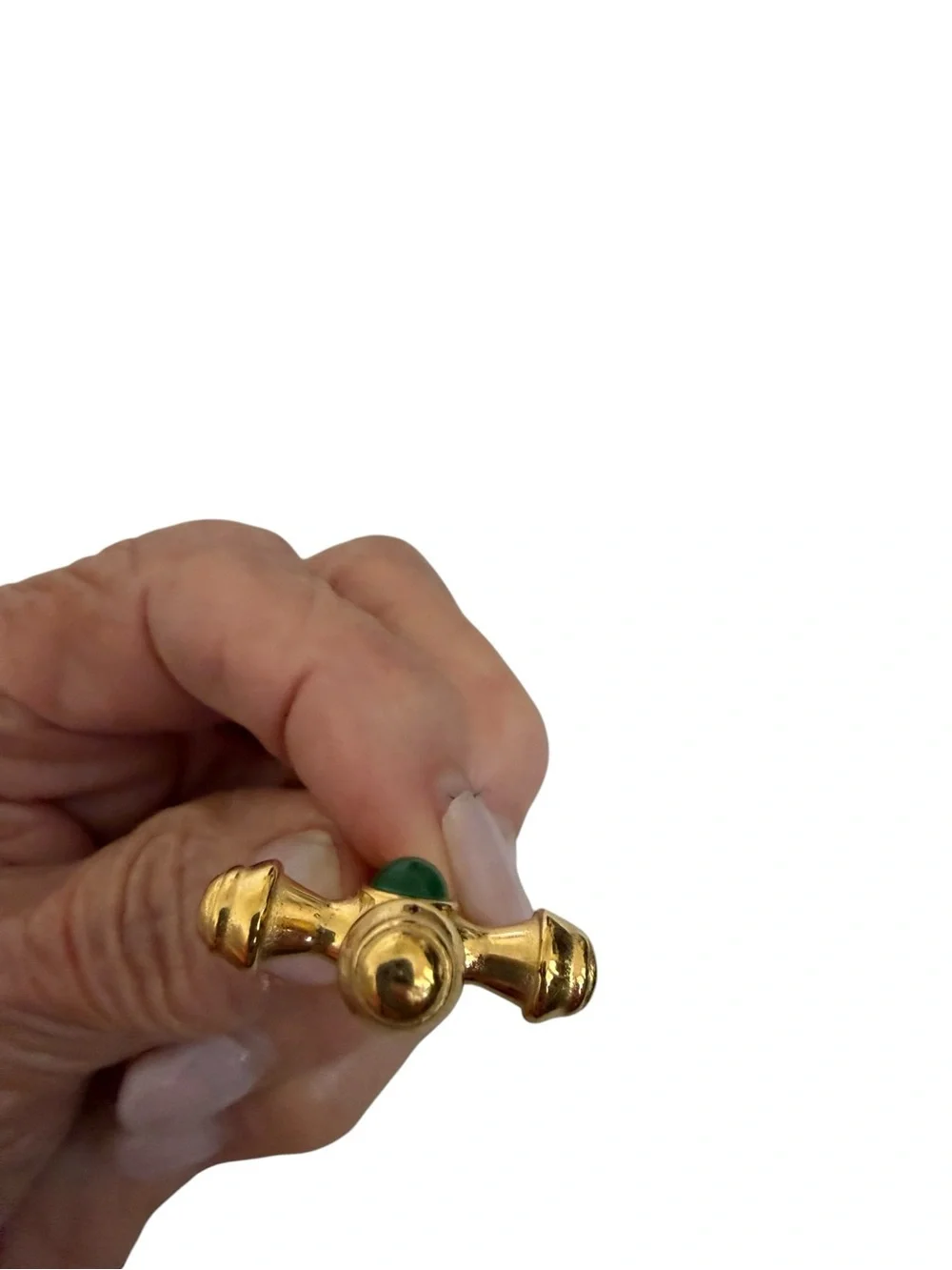 Gold Plated Green Cabochon Cross